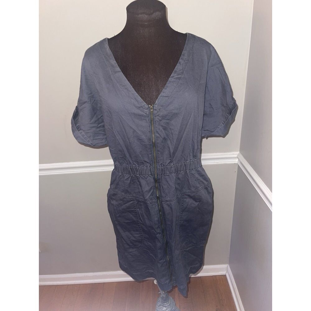 Universal Threads Womens‎ Gray Zipper Front V Neck Dress Sz XL Pockets